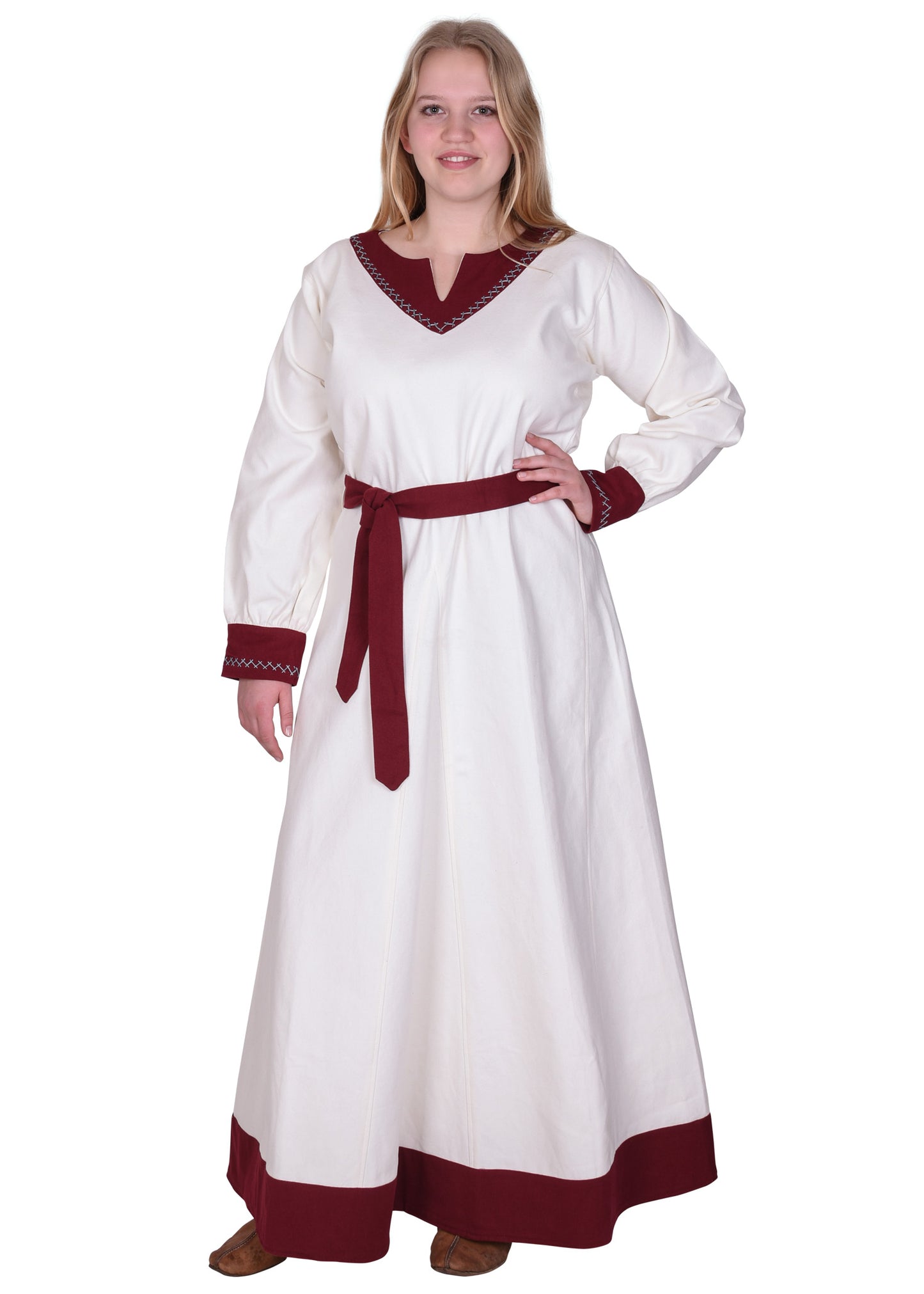Wikinger Kleid , natur/weinrot