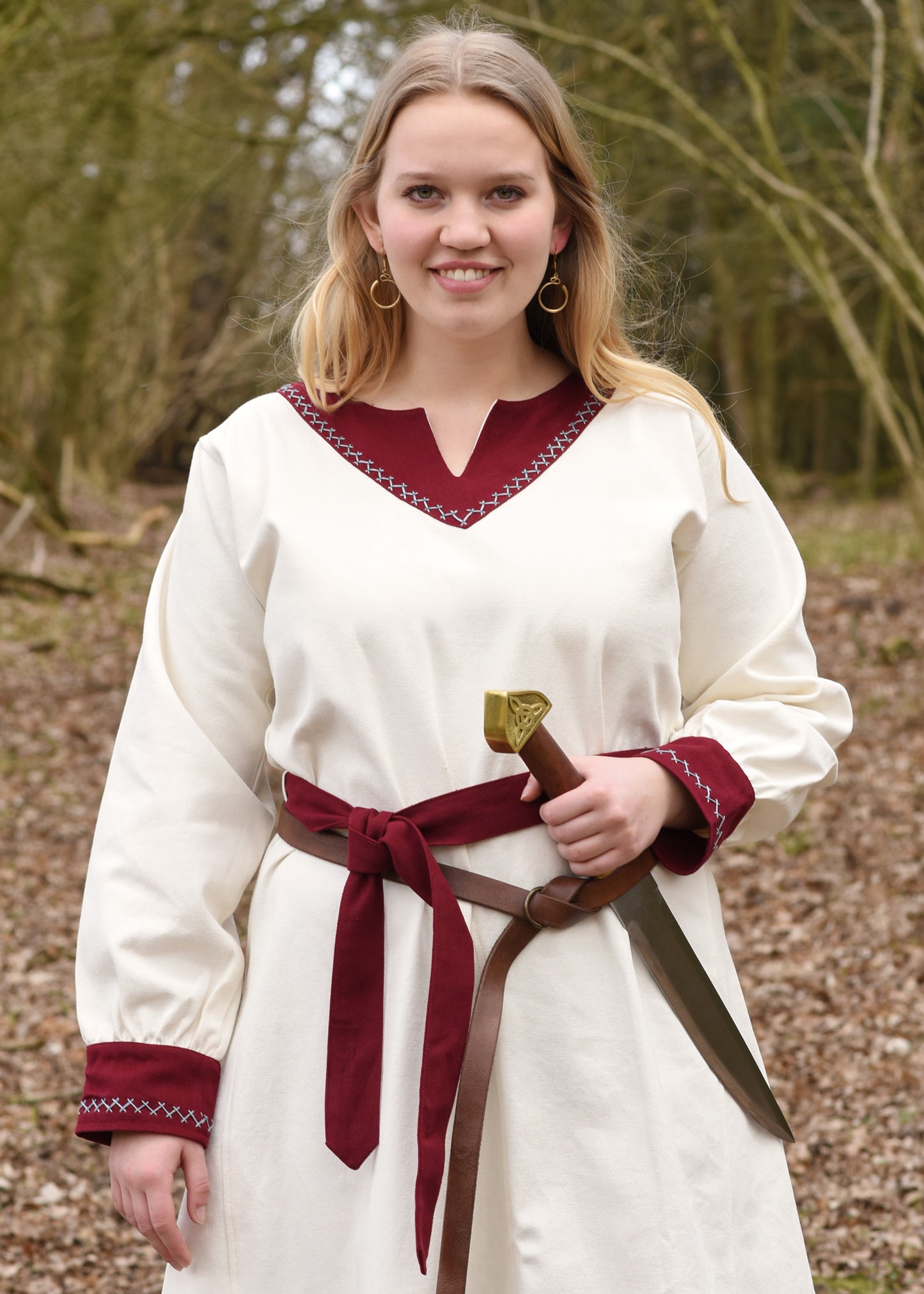 Wikinger Kleid , natur/weinrot