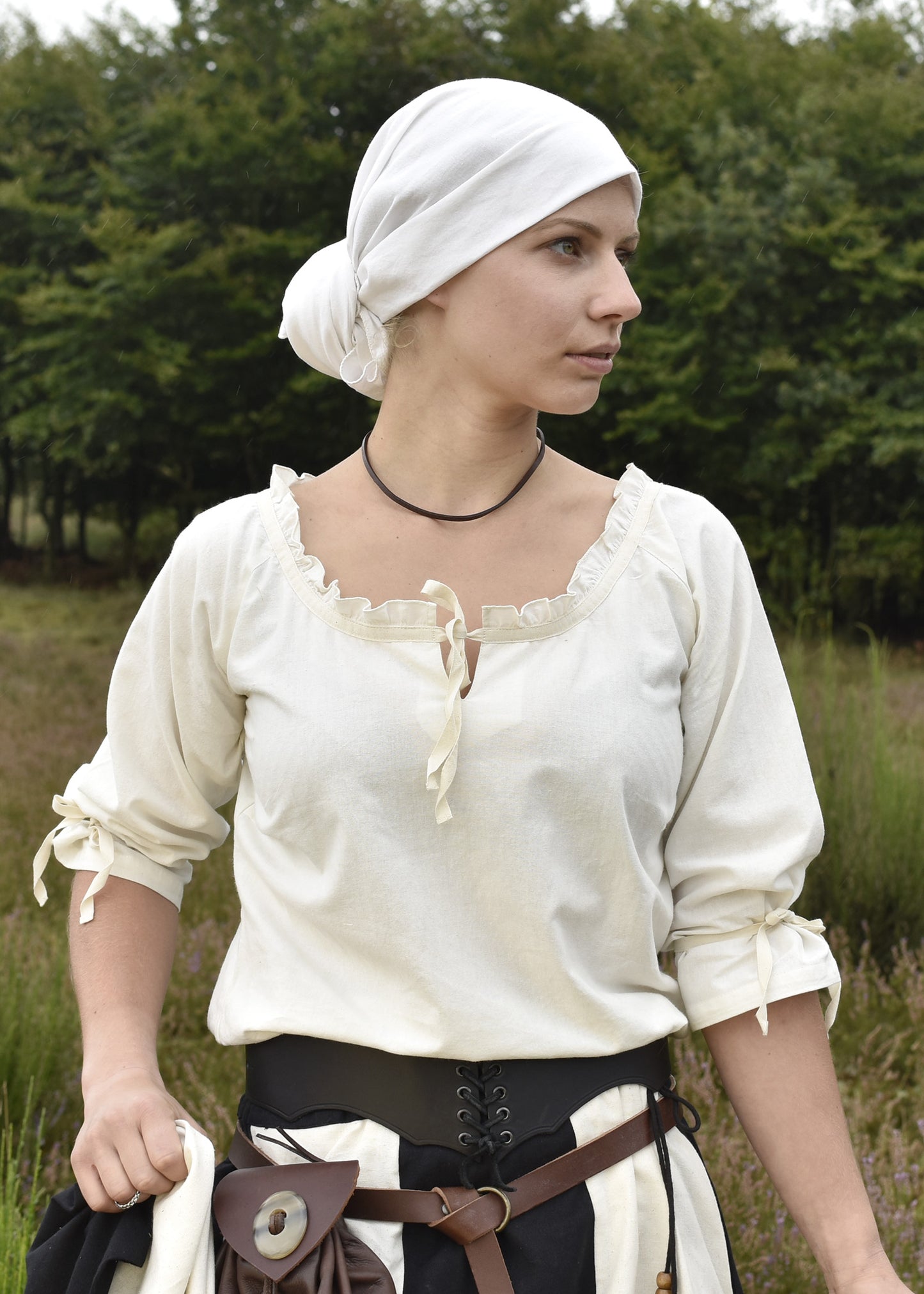 Mittelalter Bluse mit 3/4 Arm, natur