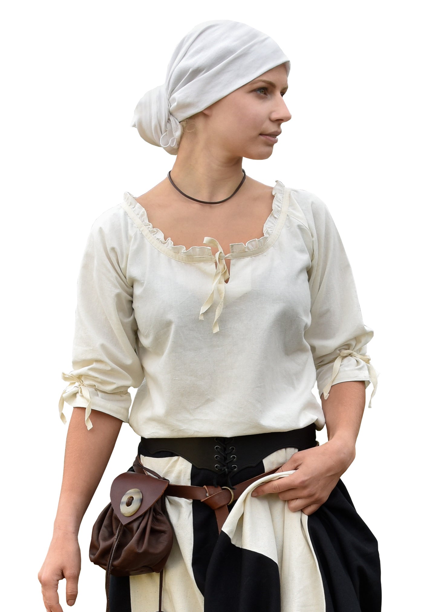 Mittelalter Bluse mit 3/4 Arm, natur