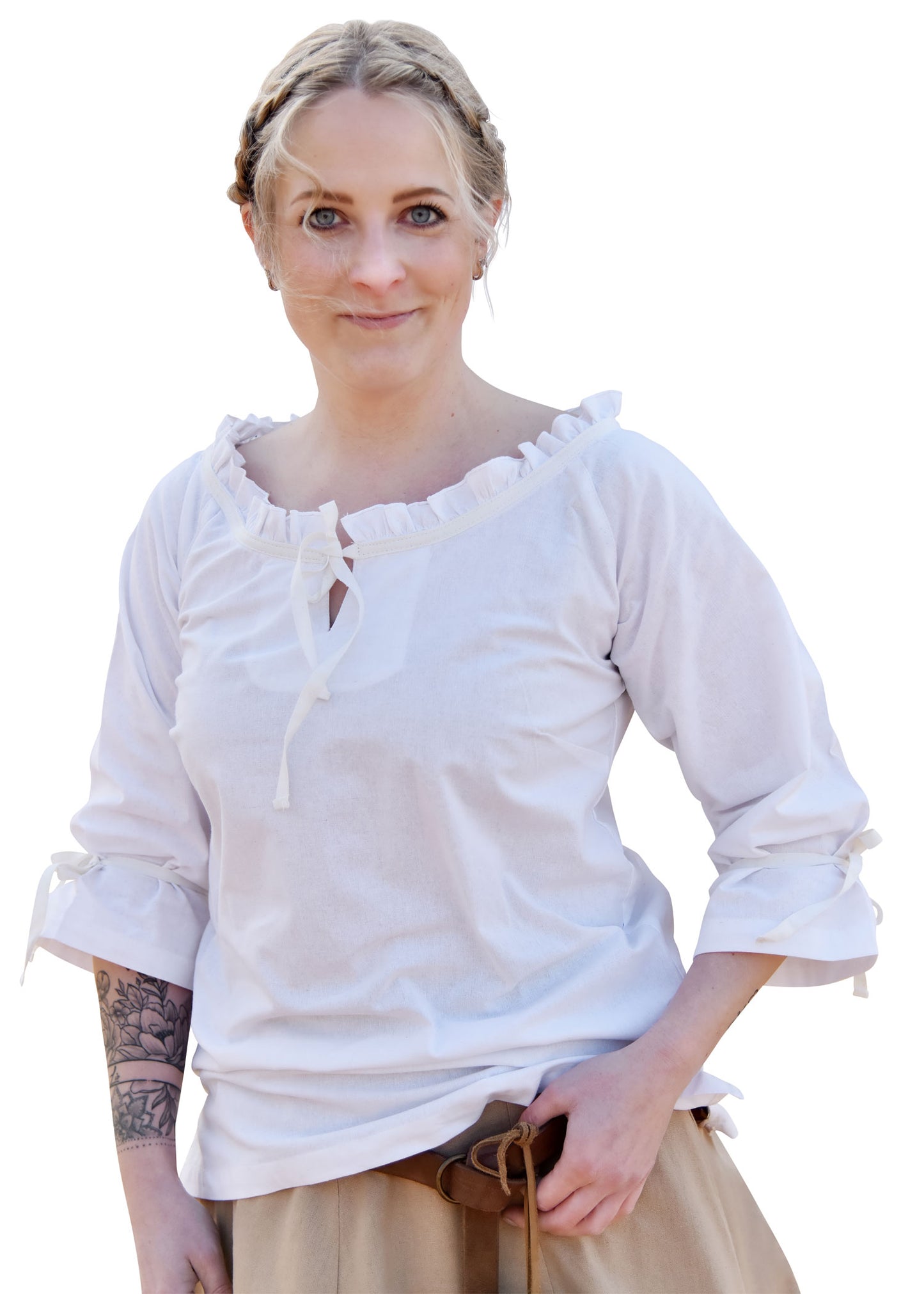 Mittelalter Bluse mit 3/4 Arm, weiß
