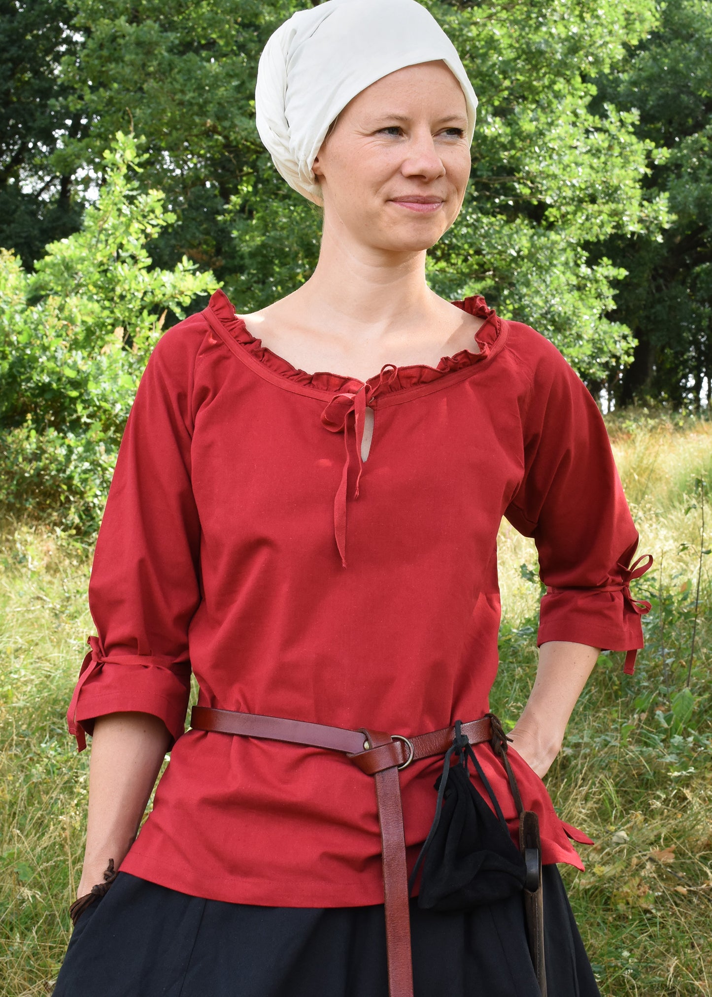 Mittelalter Bluse mit 3/4 Arm, rot