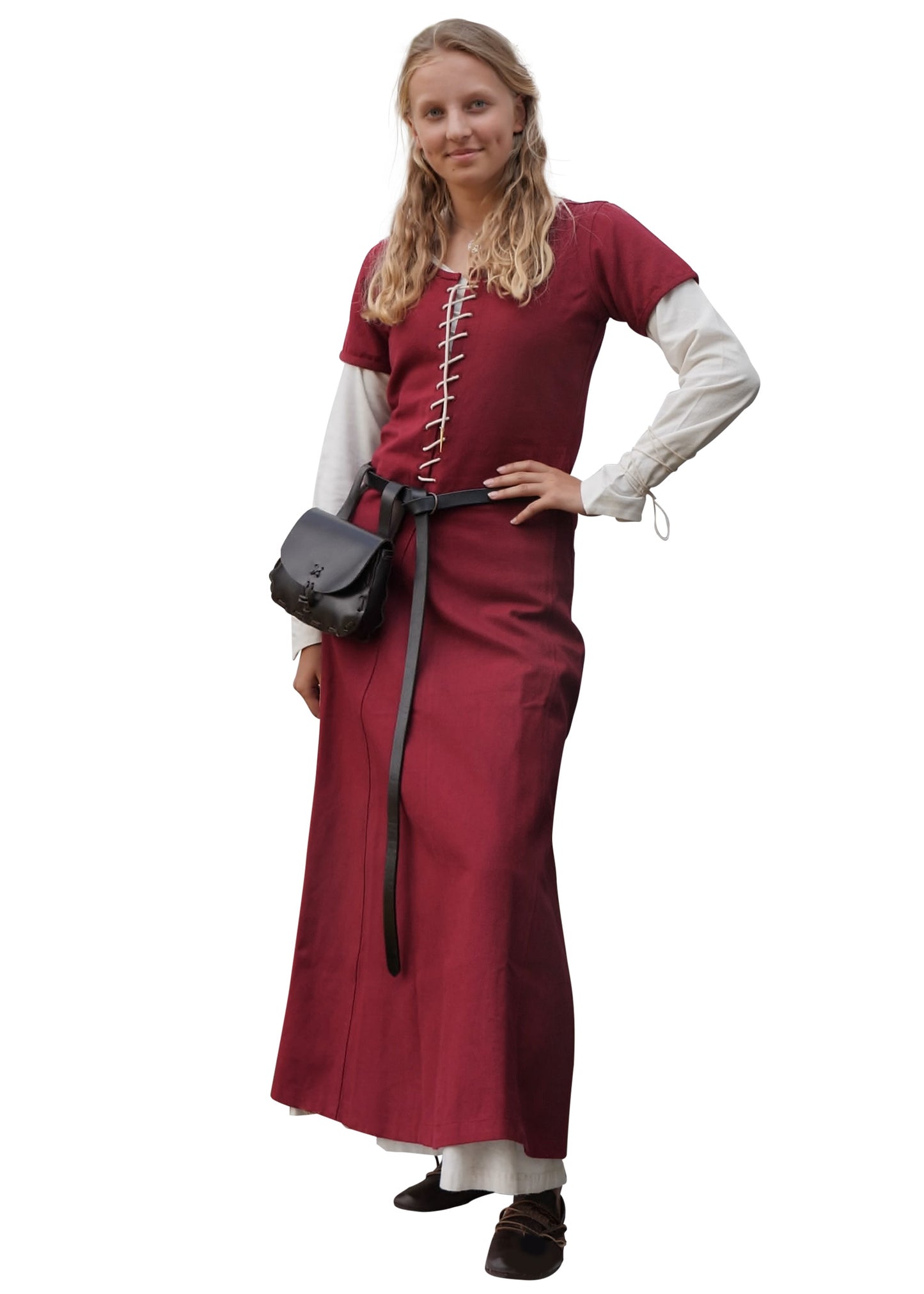 Kurzärmelige Cotehardie, Mittelalterkleid, weinrot