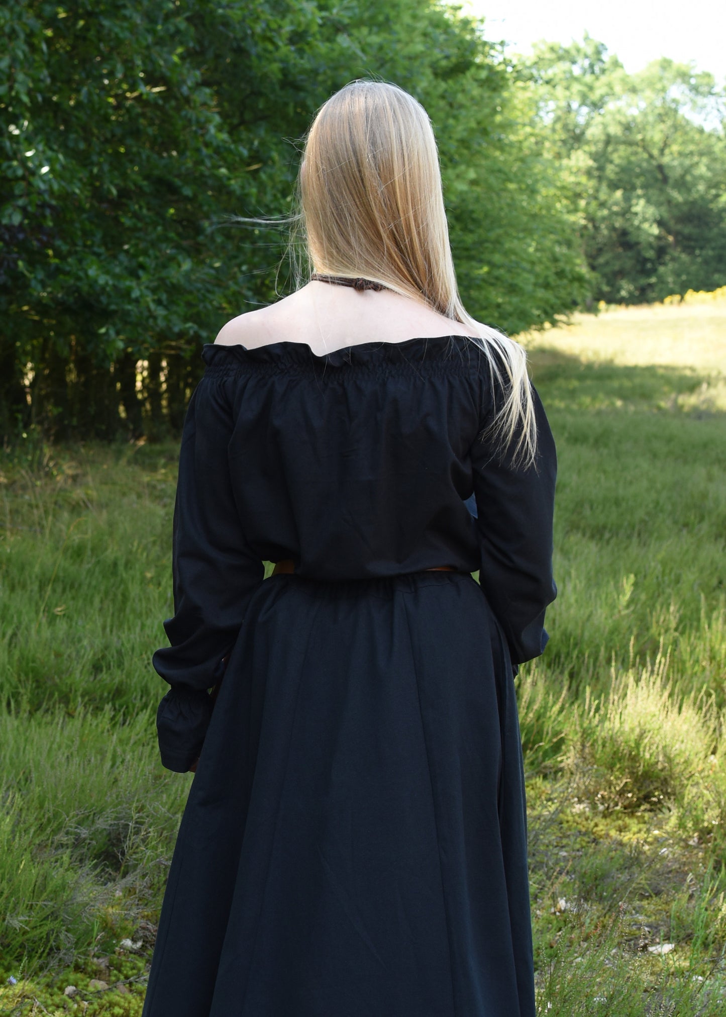Mittelalter Bluse, schulterfrei, schwarz