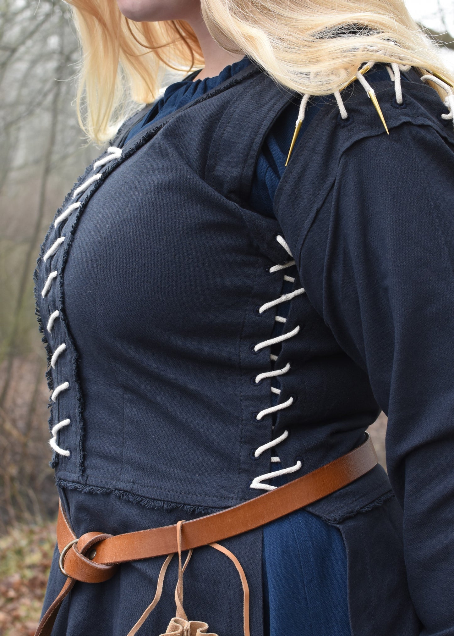 Mittelalterkleid mit Schnürungen, dunkelblau