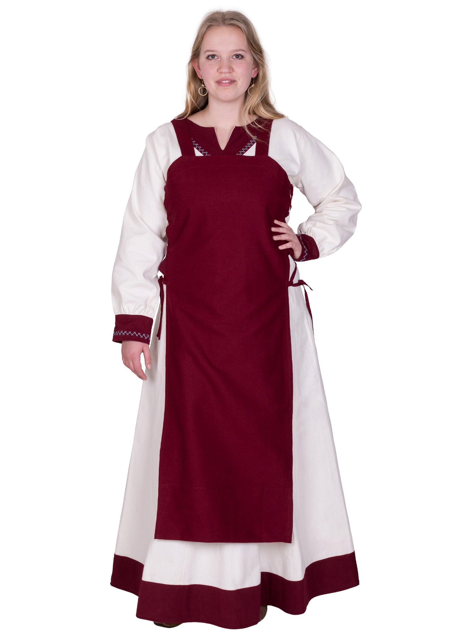 Mittelalterliches Wikingerkleid und Trägerkleid / Überkleid in Weinrot / Weiß (2teilig)