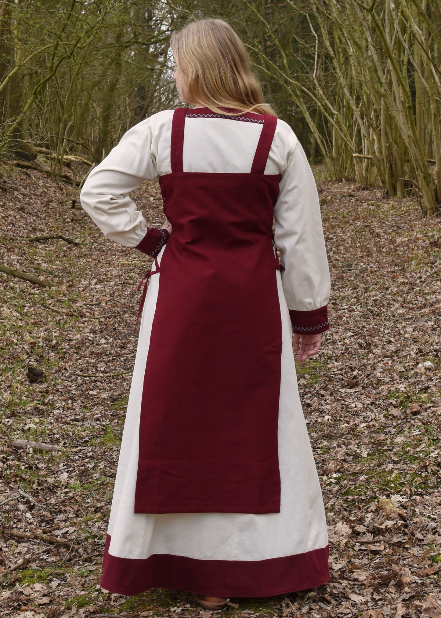 Mittelalterliches Wikingerkleid und Trägerkleid / Überkleid in Weinrot / Weiß (2teilig)