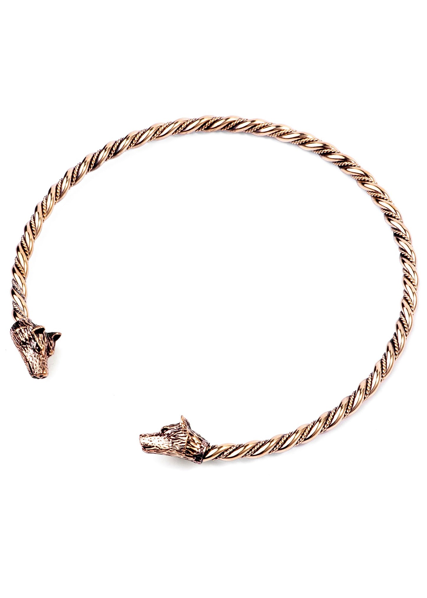 Torques – Wikinger Halsreif Wölfe aus Bronze, gekordelt