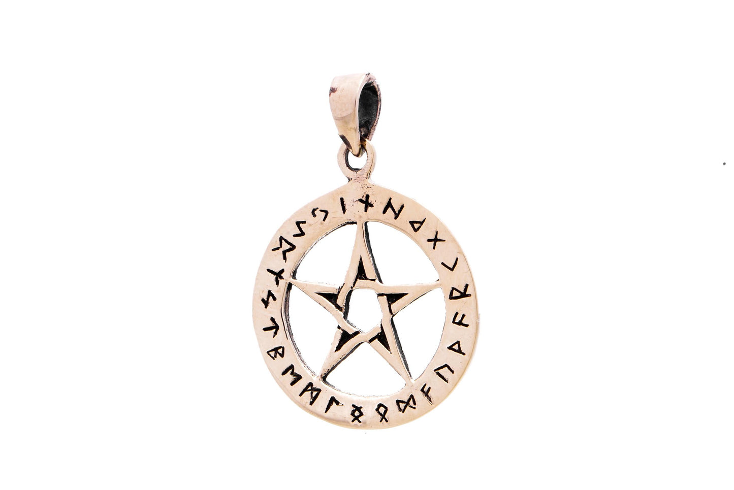 Schutz Amulett Pentagramm in Runenkranz Bronze