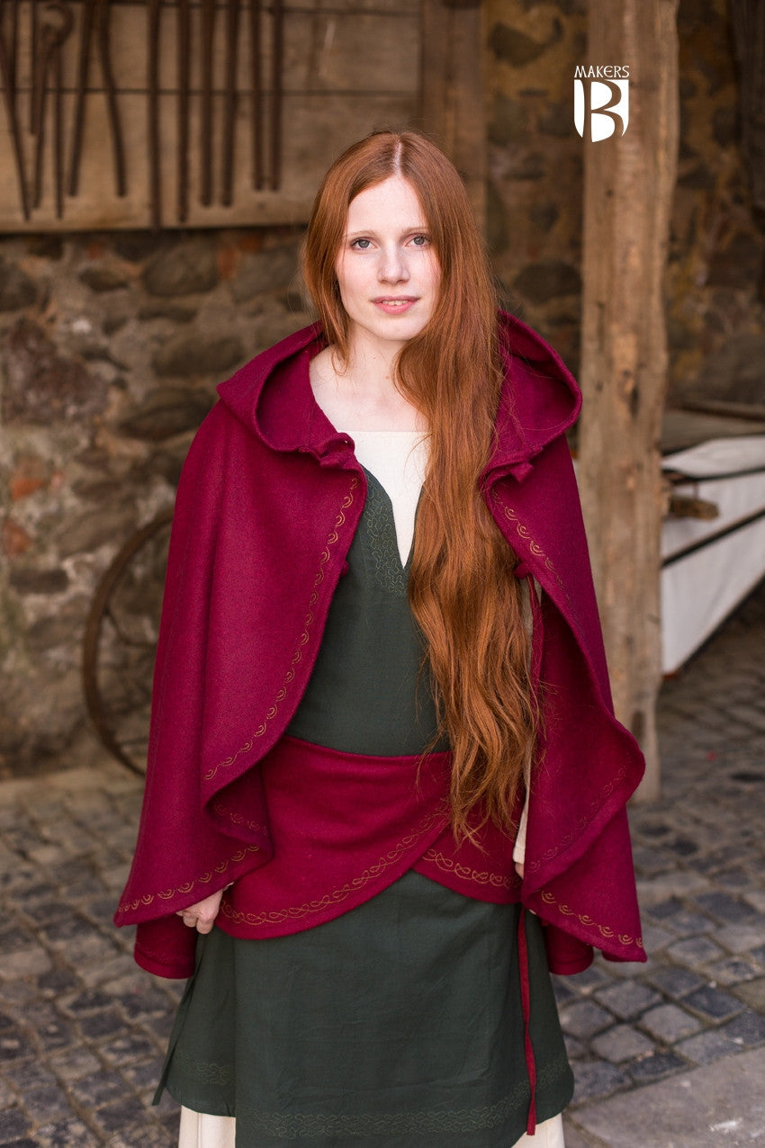 Mittelalterliches Gewand Set aus Cape, Überkleid, Unterkleid und Wickelgürtel