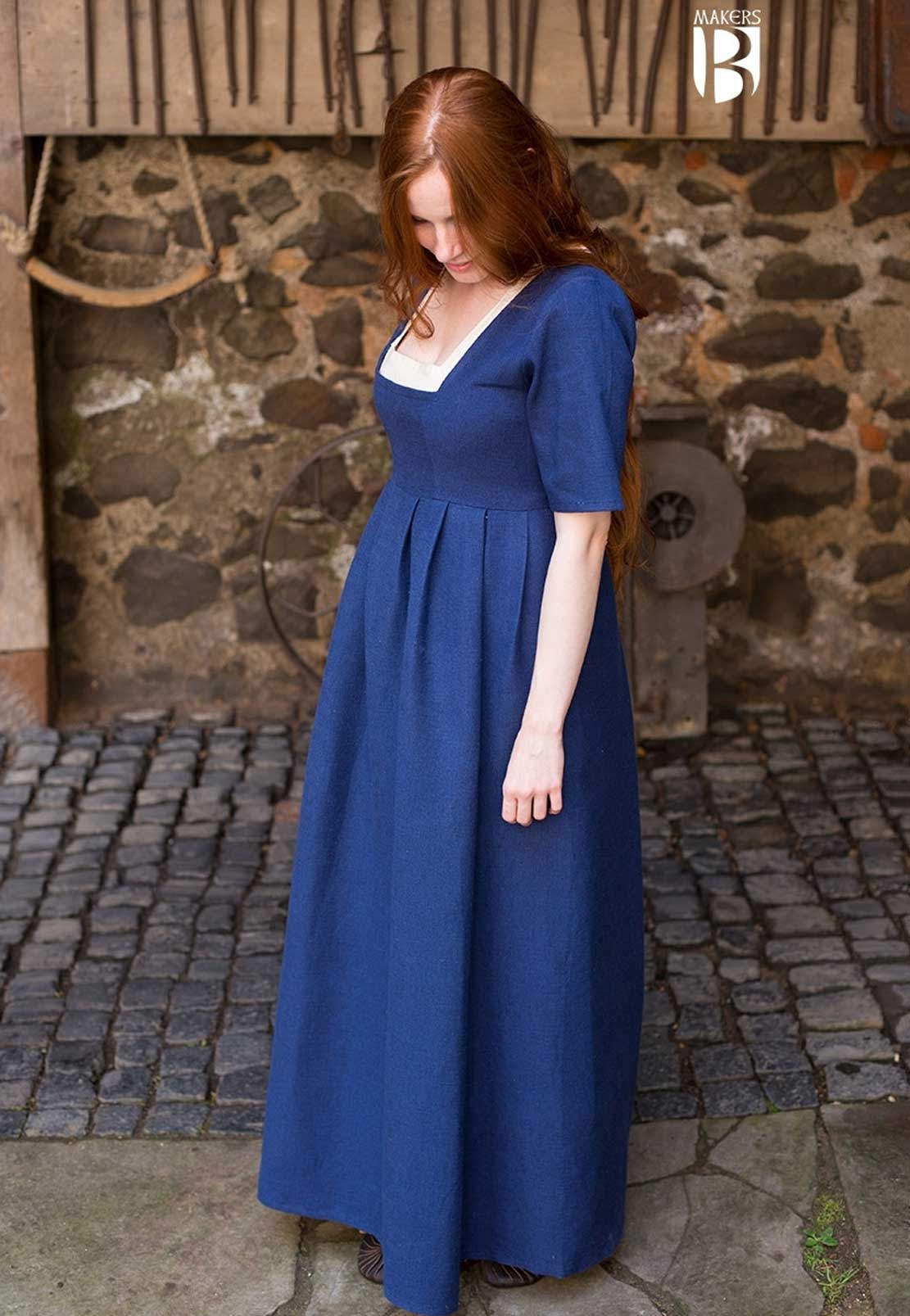 Mittelalterliches Set Kleid blau mit Unterkleid / Zuberkleid weiss