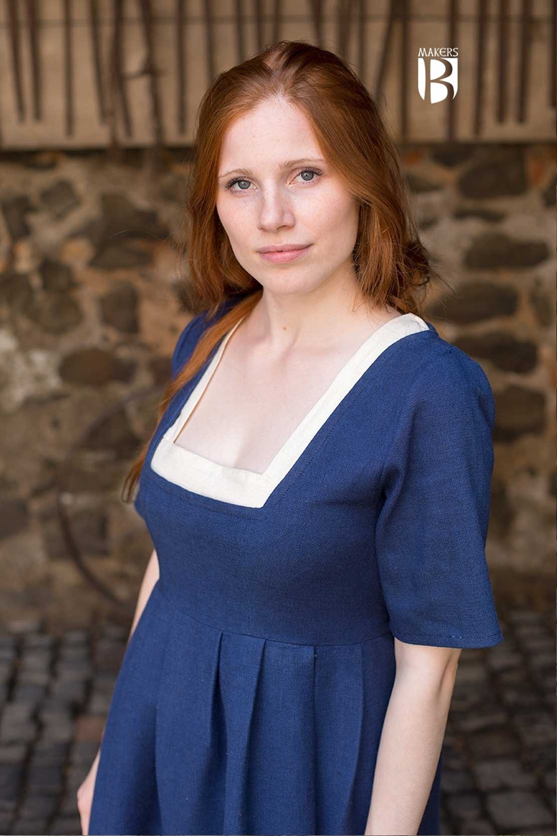 Mittelalterliches Set Kleid blau mit Unterkleid / Zuberkleid weiss