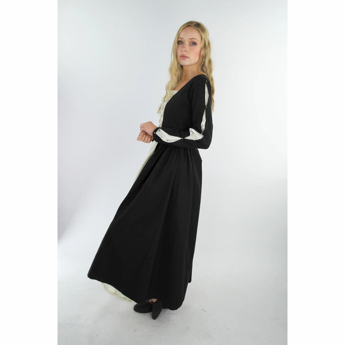 Mittelalterliches Kleid mit Einsätzen schwarz/natur