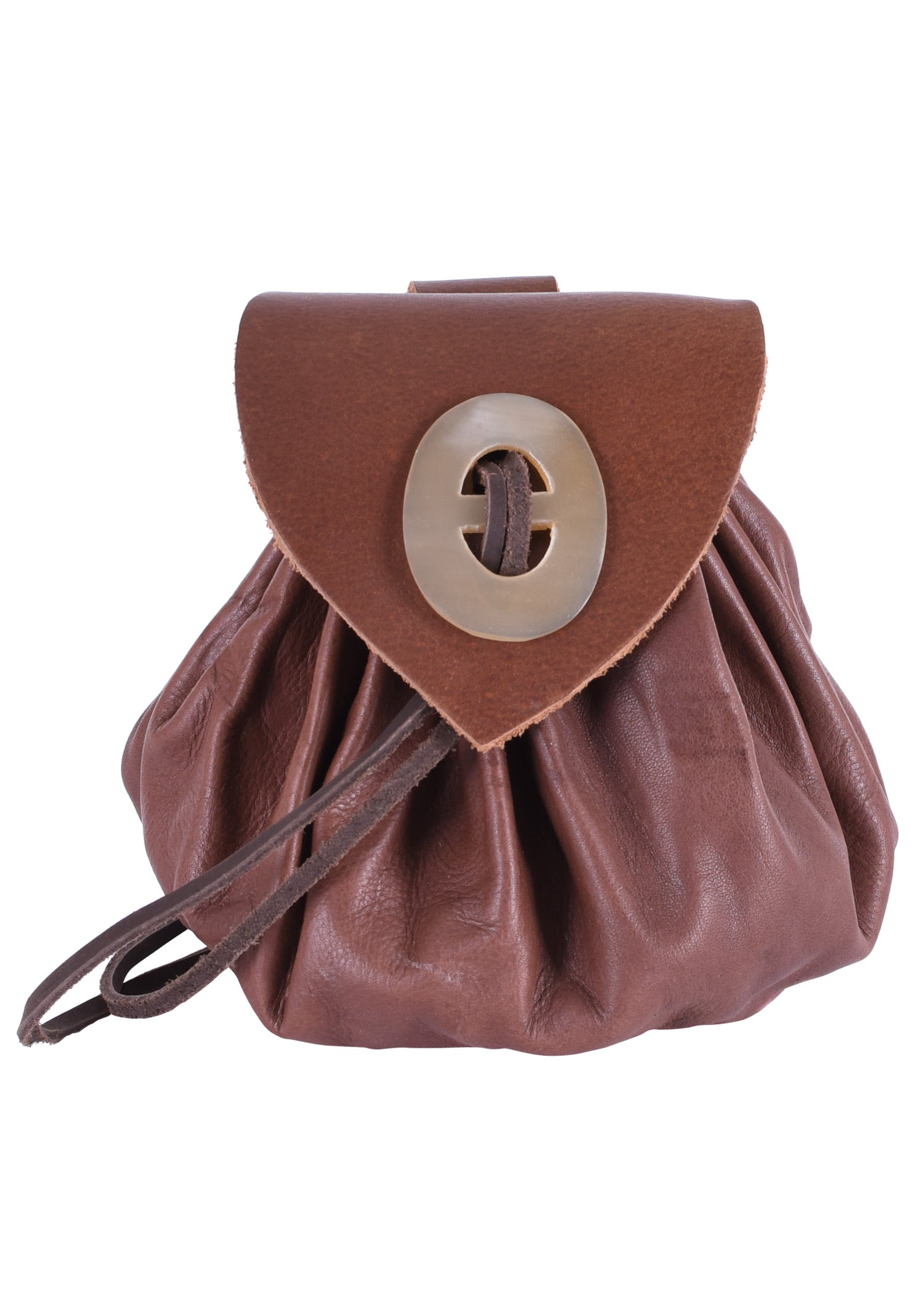 Mittelalter Lederbeutel Geldkatze mit Hornknopf, rotbraun