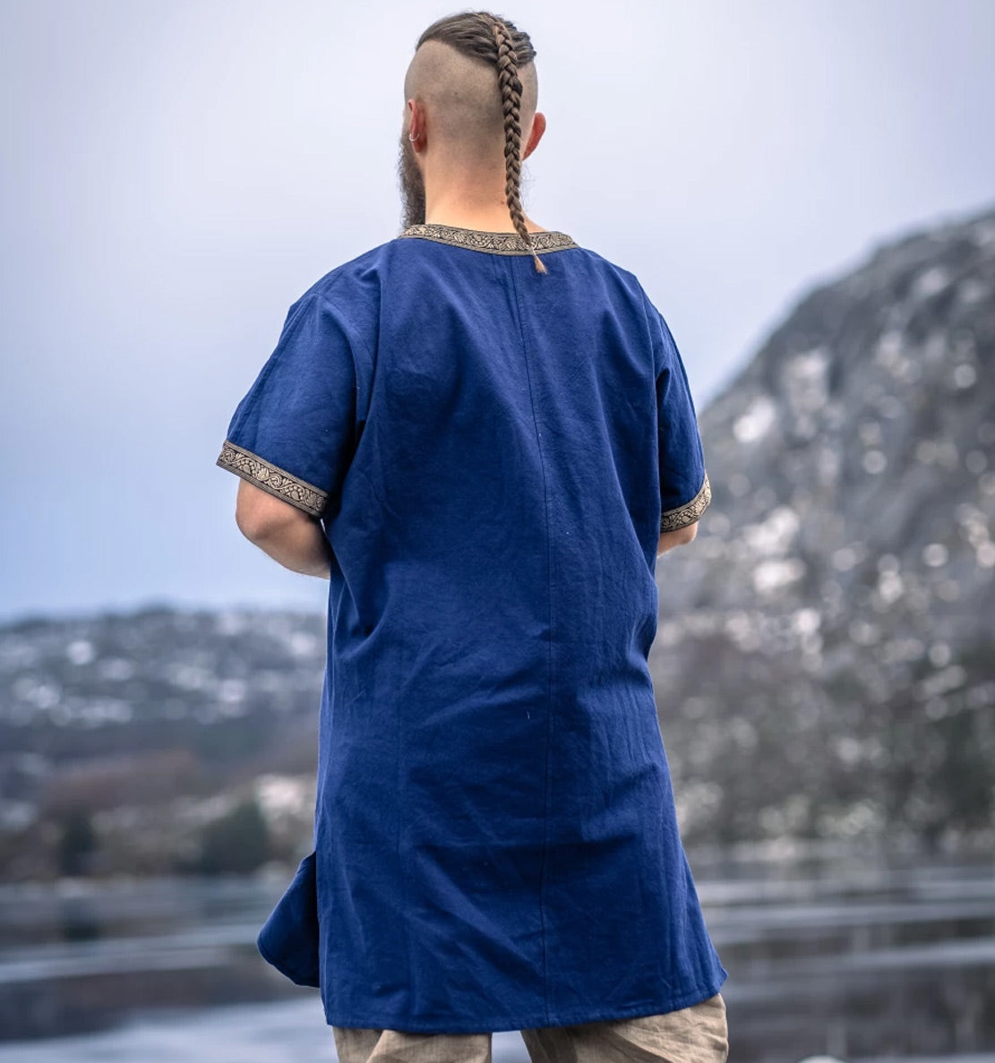 Wikinger Tunika kurzarm mit Borte Blau