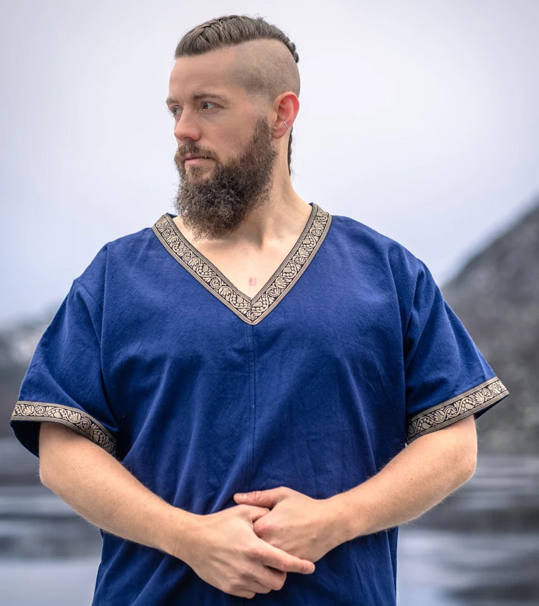 Wikinger Tunika kurzarm mit Borte Blau