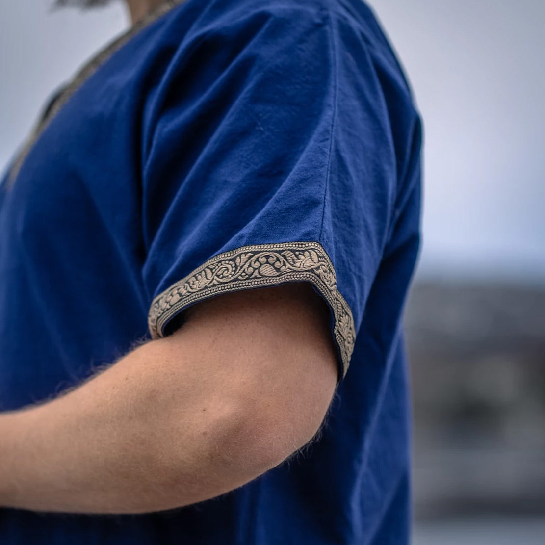 Wikinger Tunika kurzarm mit Borte Blau