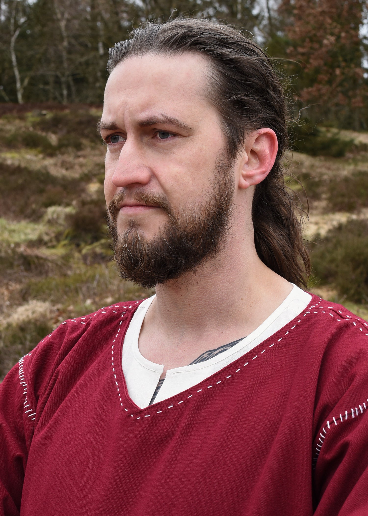 Mittelalter Kragelund Tunika, langarm, weinrot