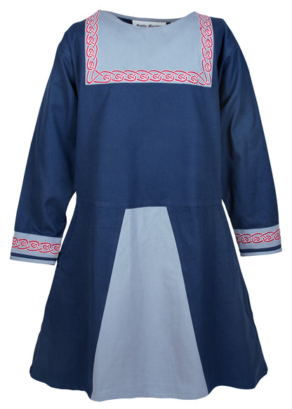 Wikinger Tunika mit Stickerei, blau