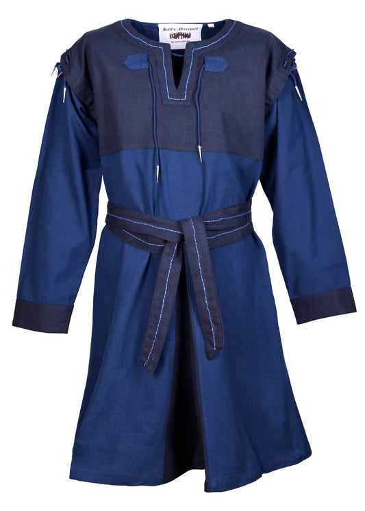 Mittelalter Tunika lang mit abnehmbaren Ärmeln, blau