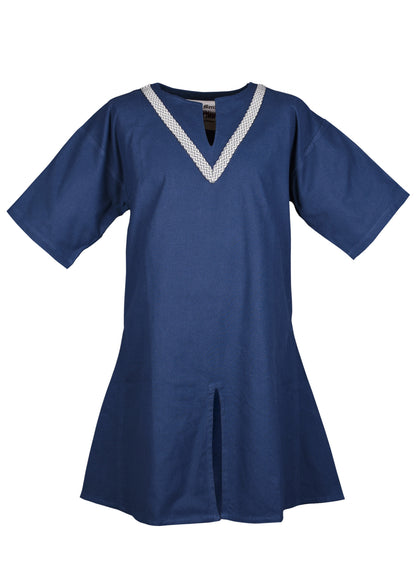 Kinder Mittelalter-Tunika  mit Bordüre, kurzarm, blau