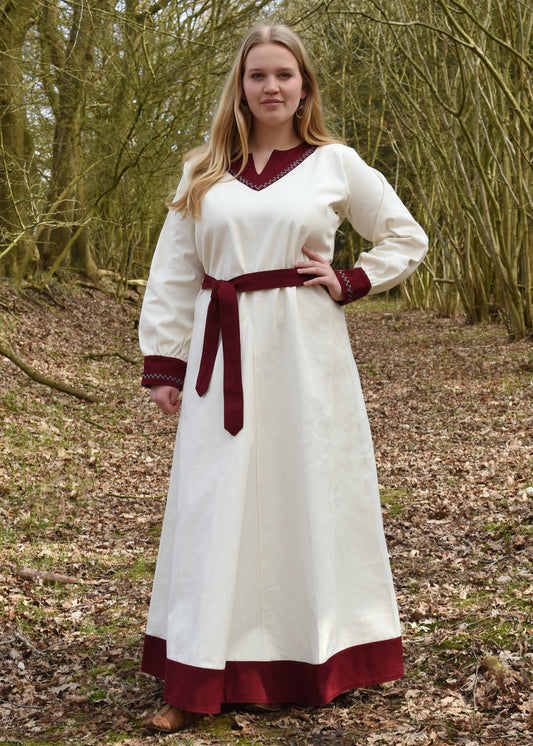 Wikinger Kleid , natur/weinrot