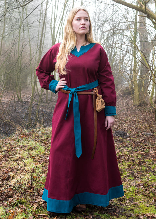 Wikingerkleid, weinrot/petrol
