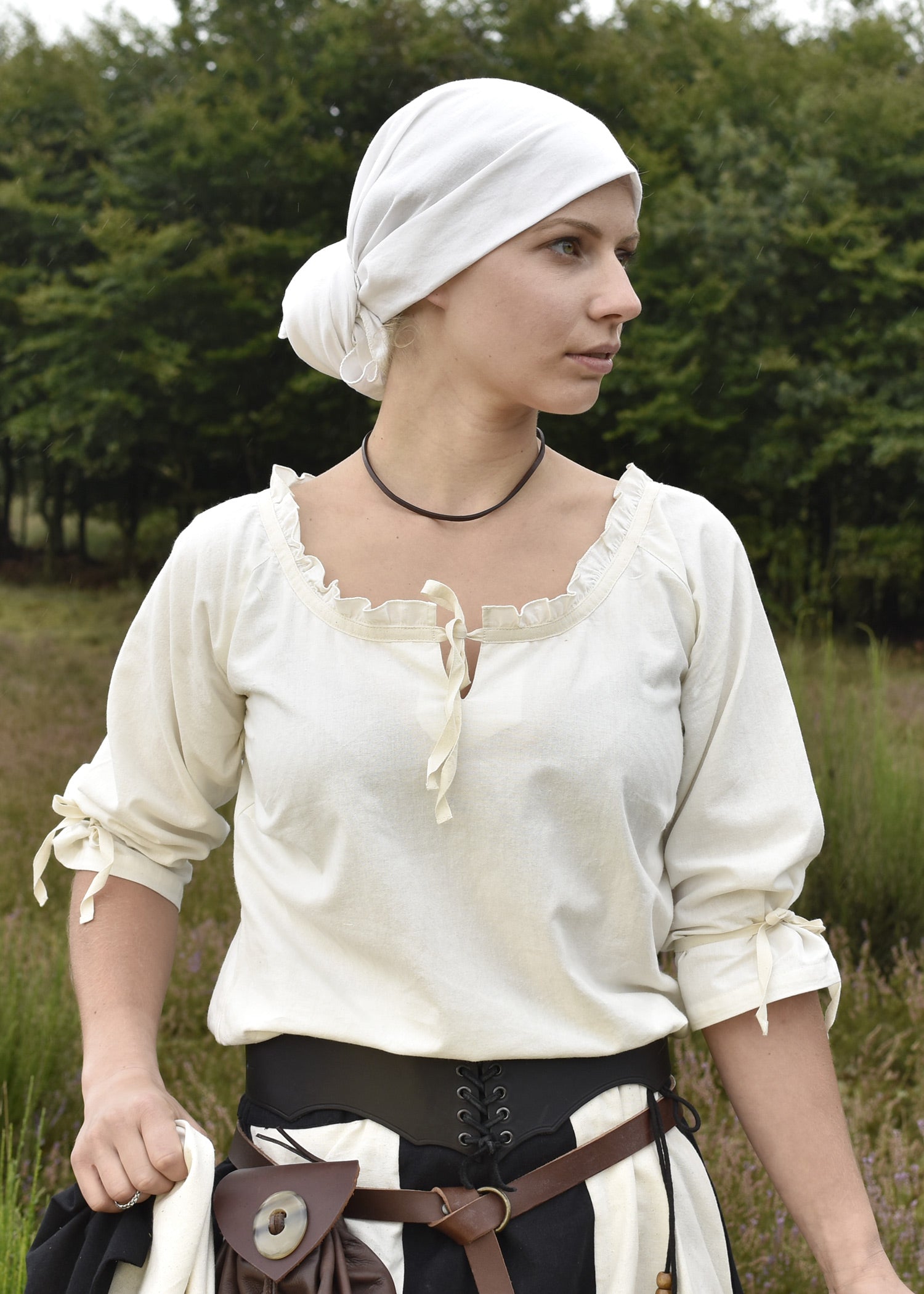 Mittelalter Bluse mit 3/4 Arm, natur