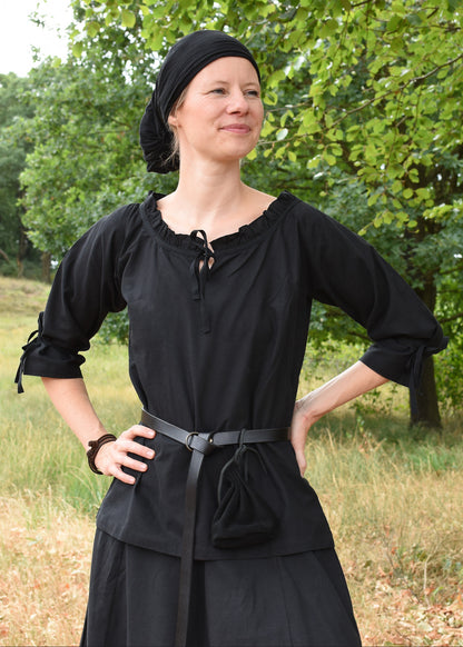 Mittelalter Bluse mit 3/4 Arm, schwarz