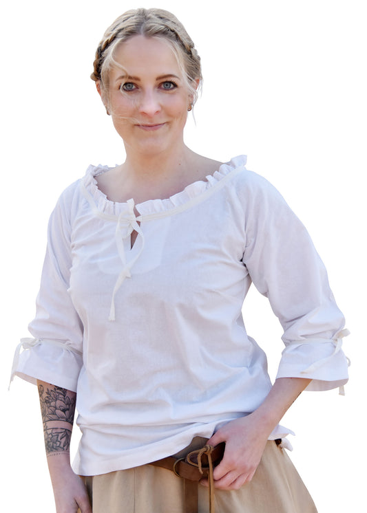 Mittelalter Bluse mit 3/4 Arm, weiß