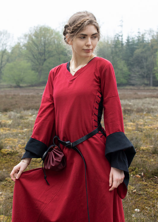Mittelalterkleid mit Höllenfenstern rot/schwarz