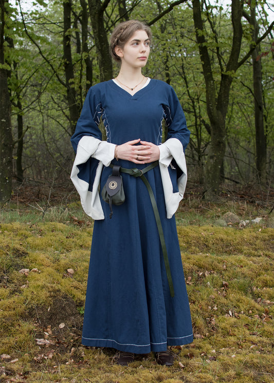 Mittelalterkleid mit Höllenfenstern blau/natur