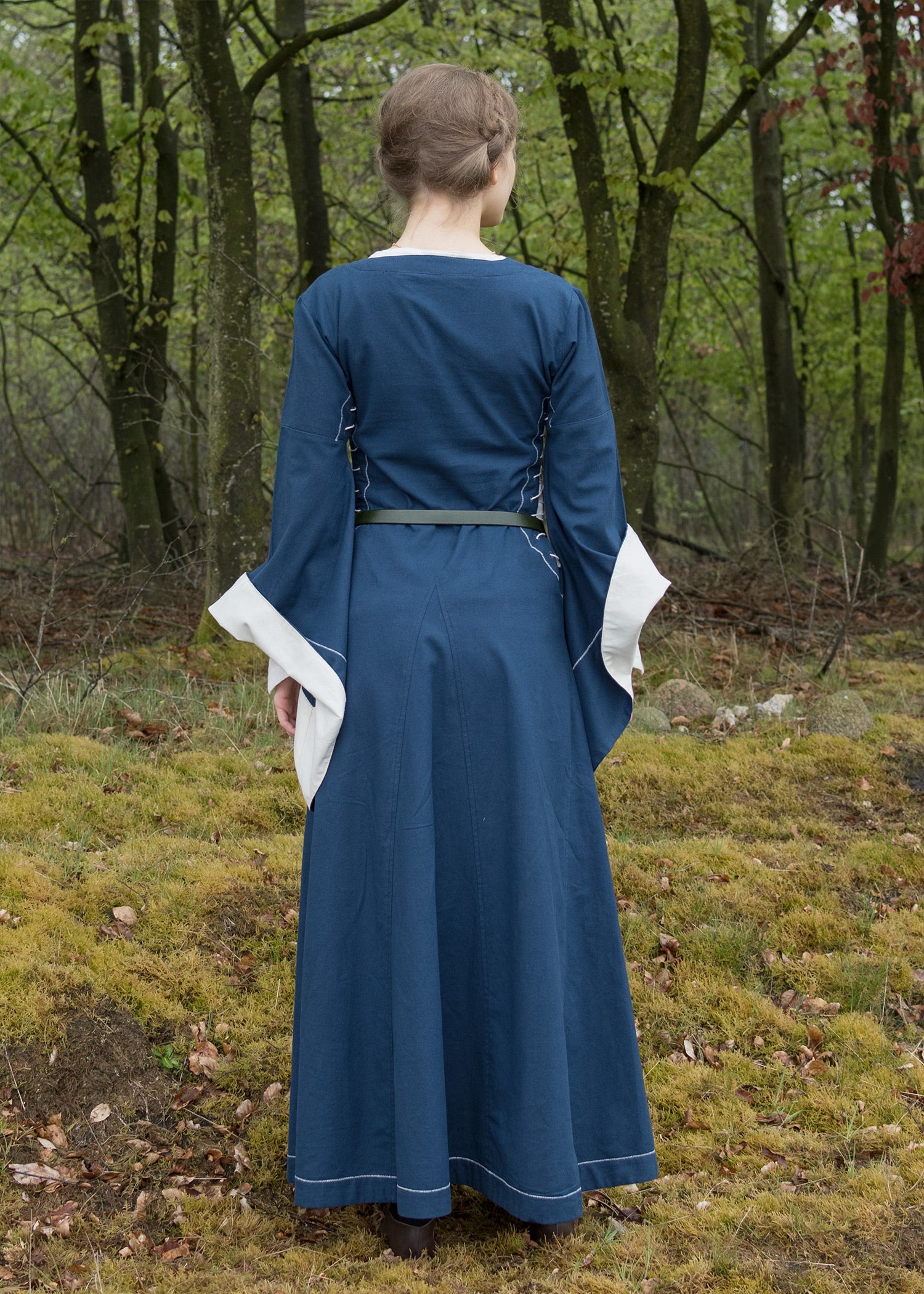 Mittelalterkleid mit Höllenfenstern blau/natur