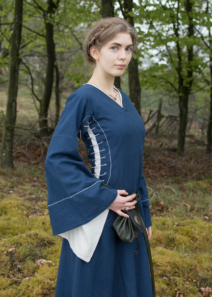 Mittelalterkleid mit Höllenfenstern blau/natur
