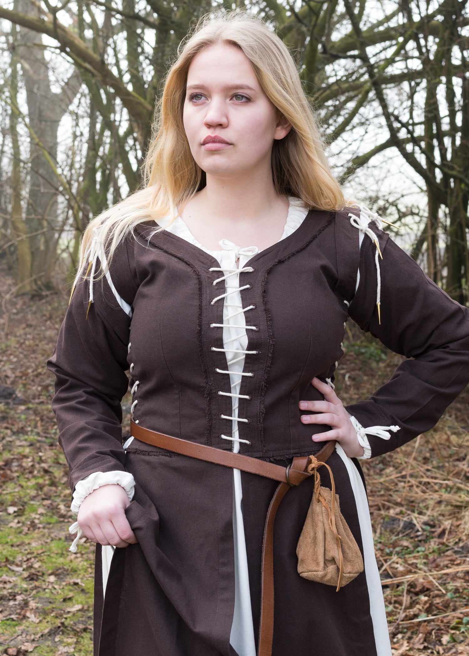 Mittelalterkleid mit Schnürungen, braun