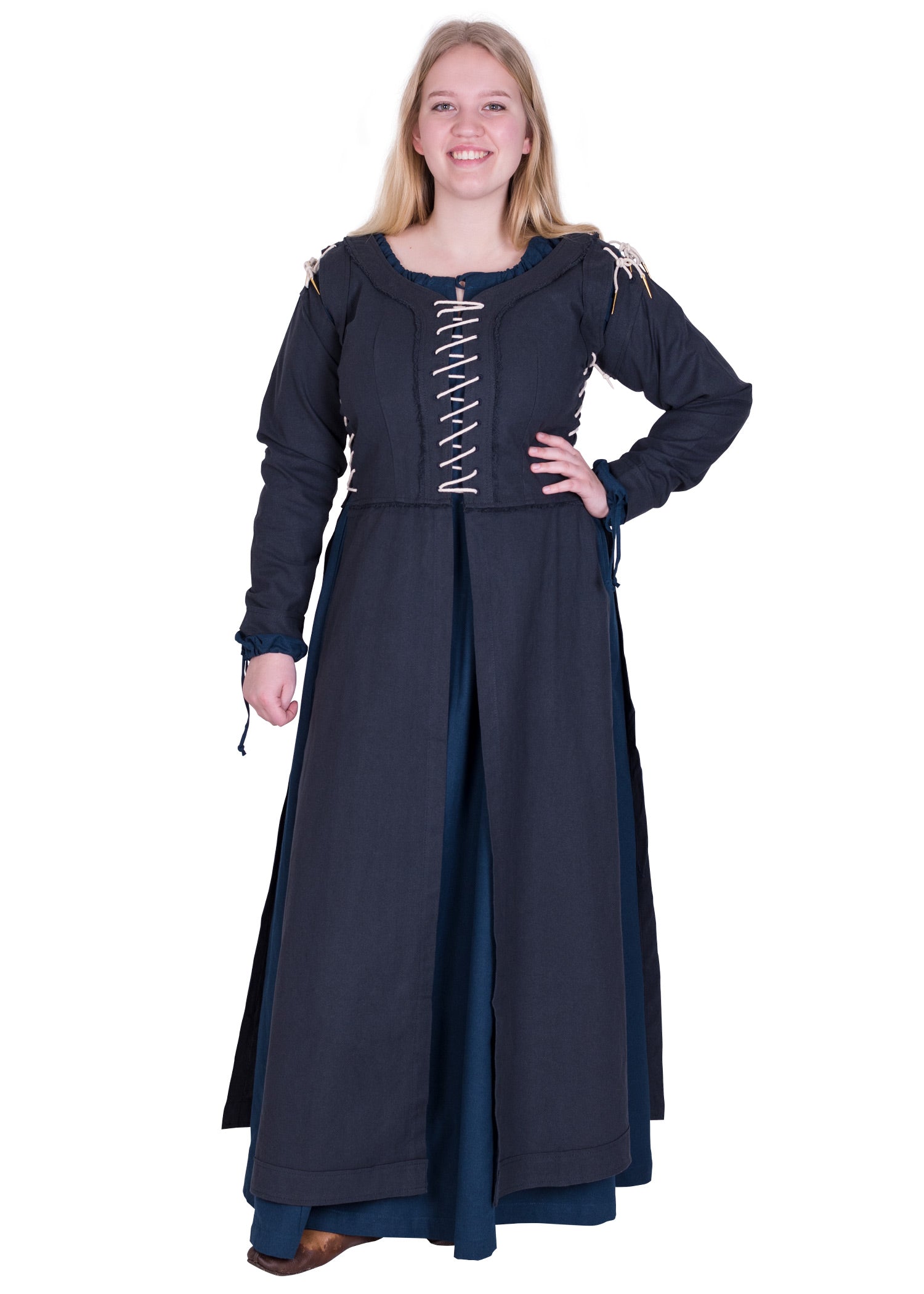 Mittelalterkleid mit Schnürungen, dunkelblau