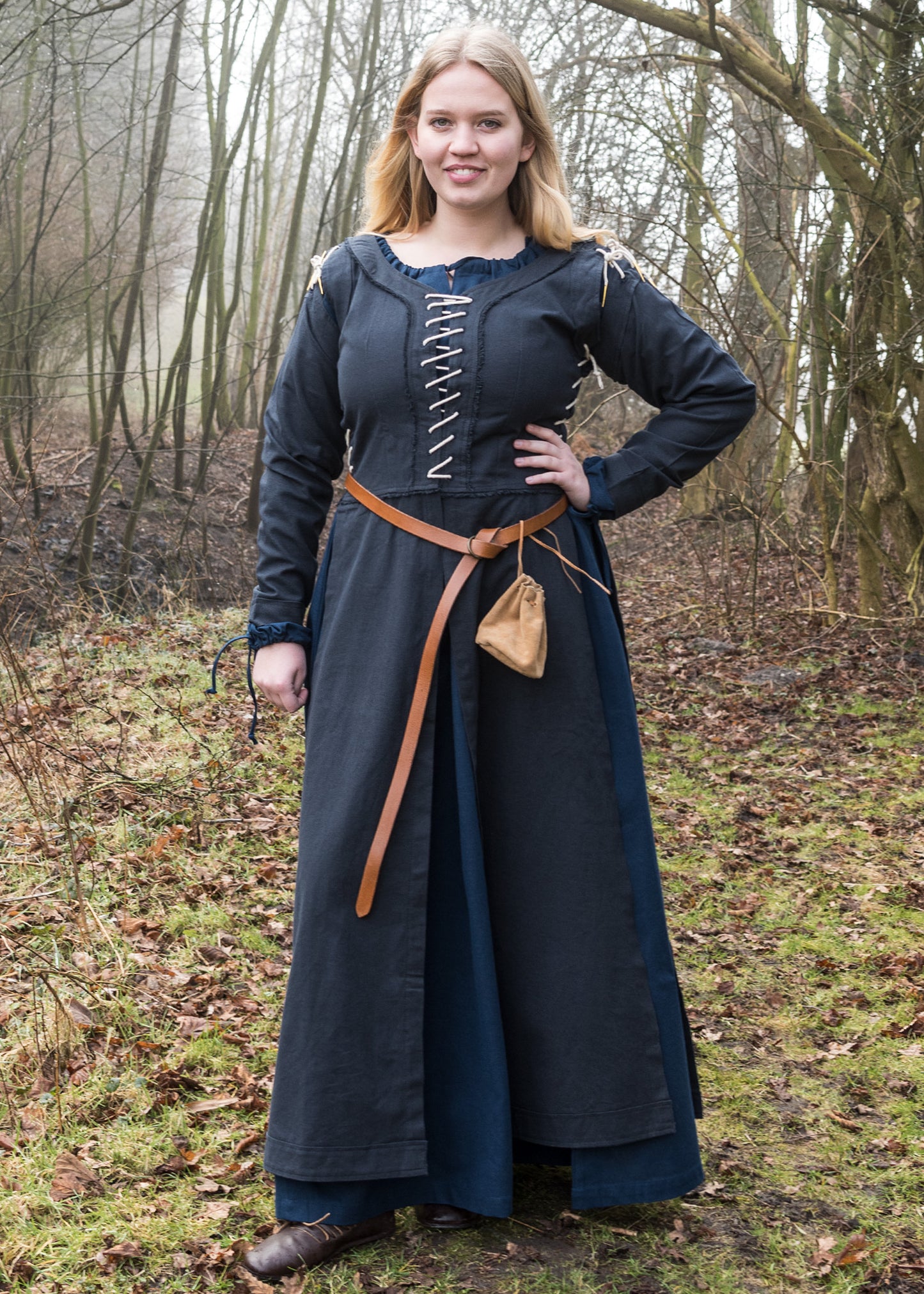 Mittelalterkleid mit Schnürungen, dunkelblau