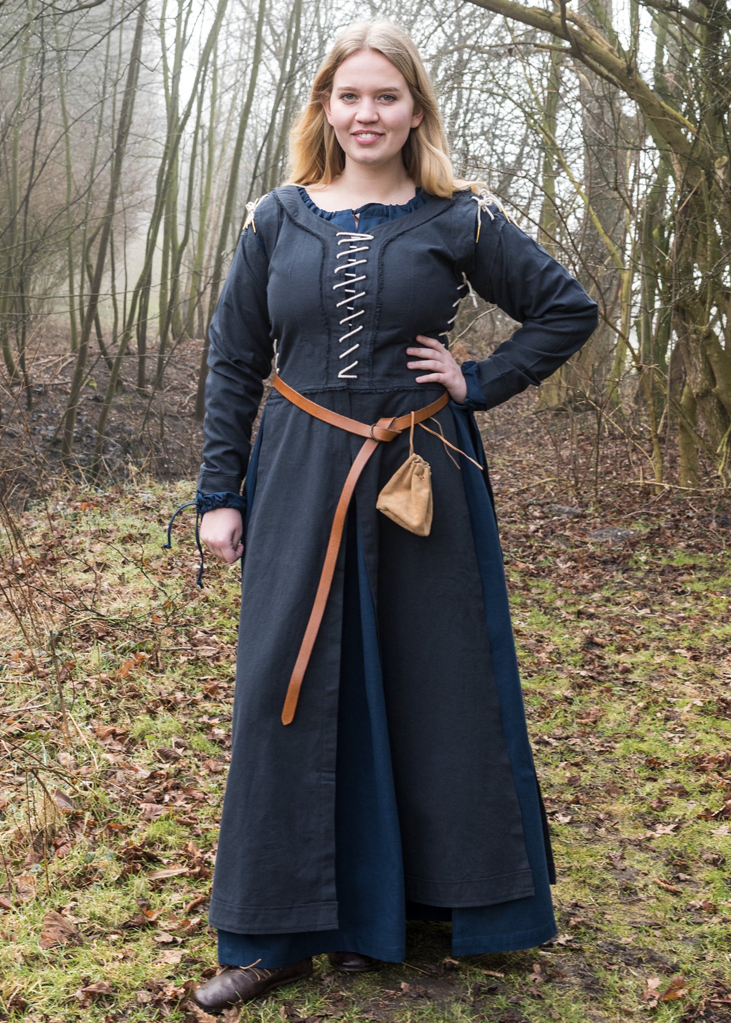 Mittelalterkleid mit Schnürungen, dunkelblau