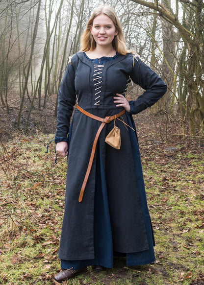 Mittelalterkleid mit Schnürungen, dunkelblau