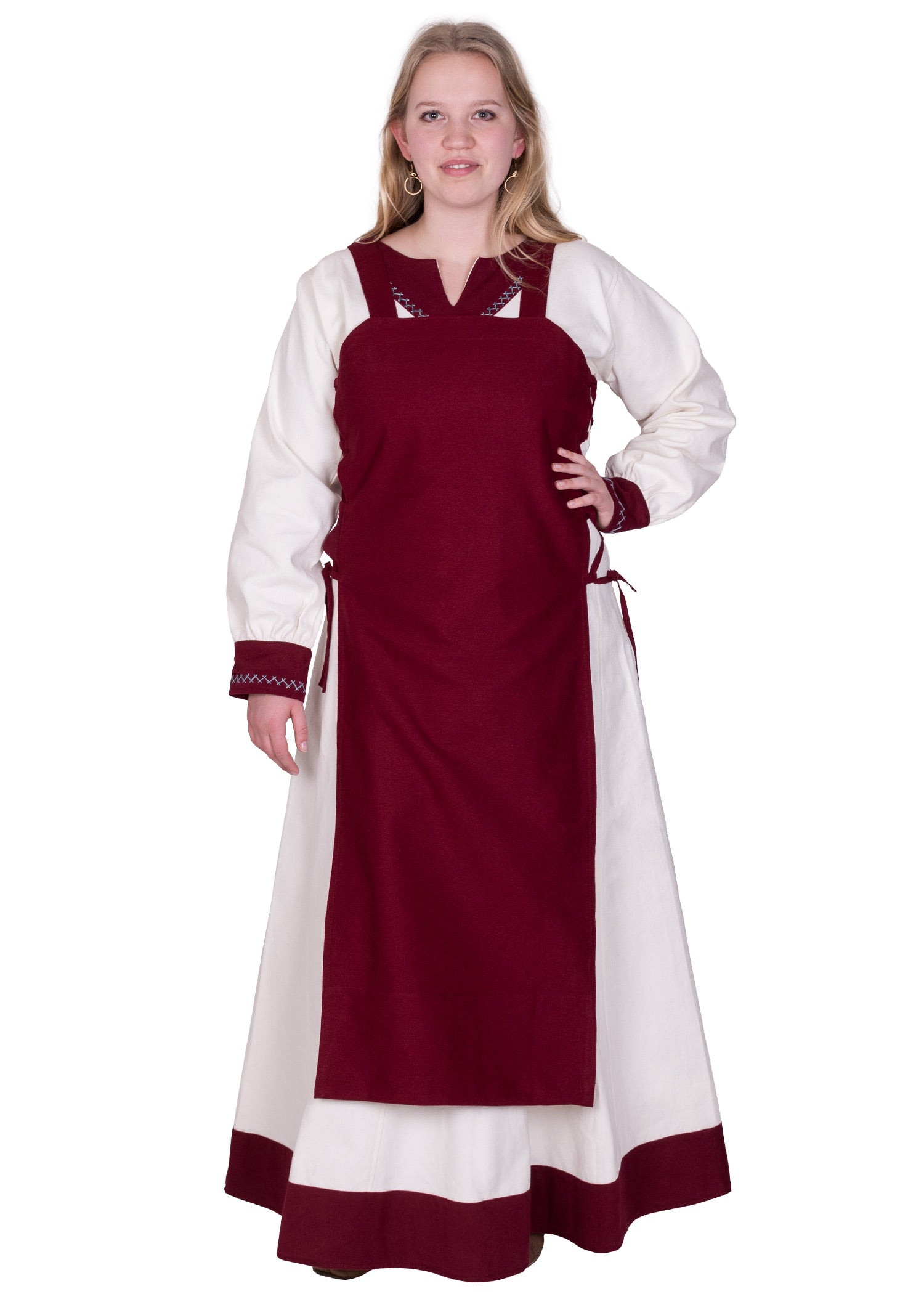 Mittelalterliches Wikingerkleid und Trägerkleid / Überkleid in Weinrot / Weiß (2teilig)