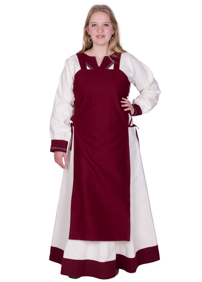 Mittelalterliches Wikingerkleid und Trägerkleid / Überkleid in Weinrot / Weiß (2teilig)