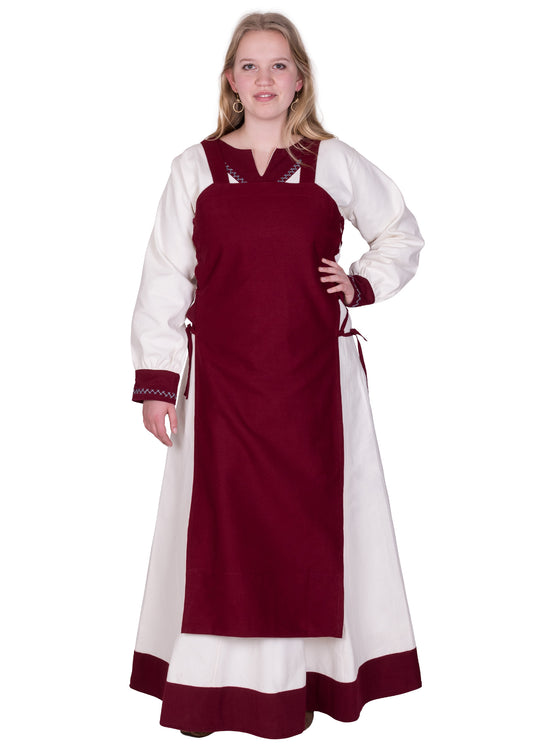 Mittelalterliches Wikingerkleid und Trägerkleid / Überkleid in Weinrot / Weiß (2teilig)