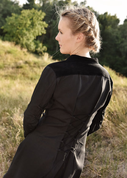 Mittelalterkleid mit Samt-Details, schwarz