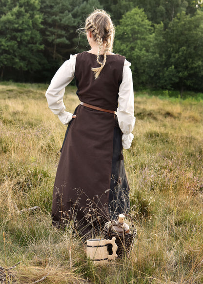 Mittelalterliches ärmelloses Überkleid, Trägerkleid, braun/schwarz
