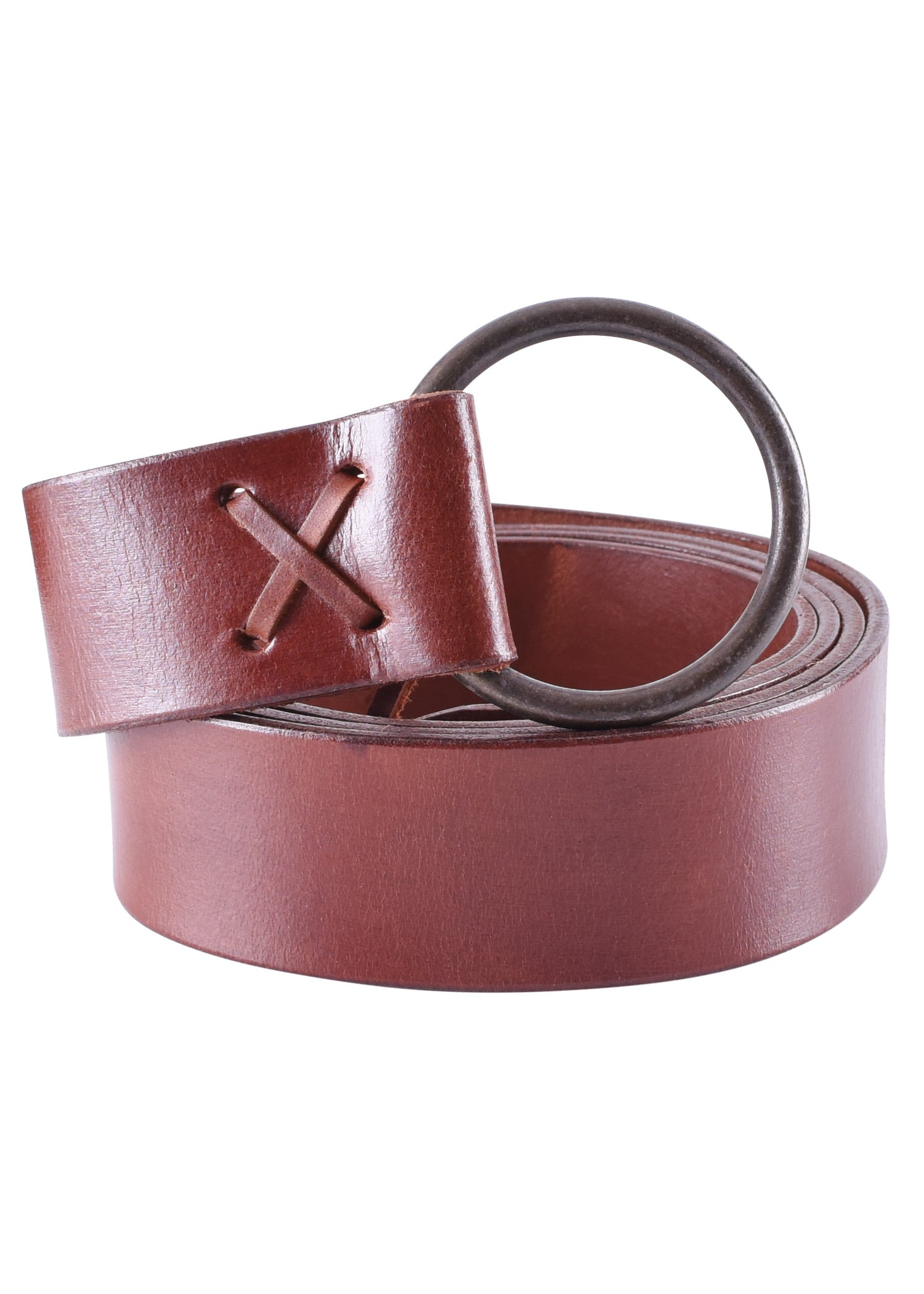 Mittelalter-Ledergürtel m. Messingring in schwarz, braun oder rot