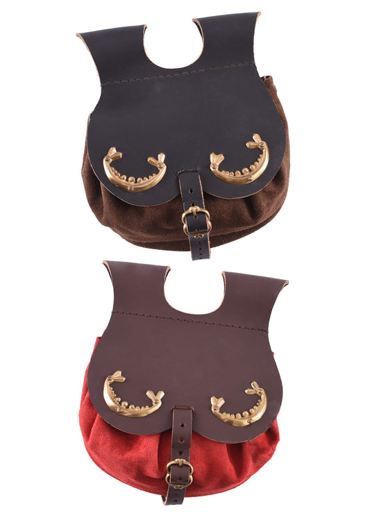 Mittelalterliche Gürteltasche aus Leder, rot oder braun