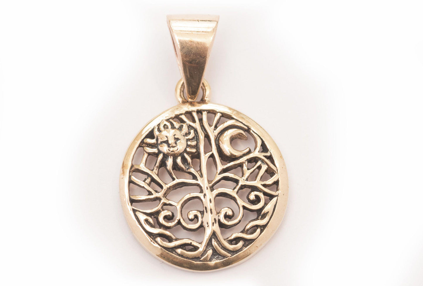Lebensbaum Yggdrasil mit kleiner Sonne &#038; Mond Bronze Anhänger