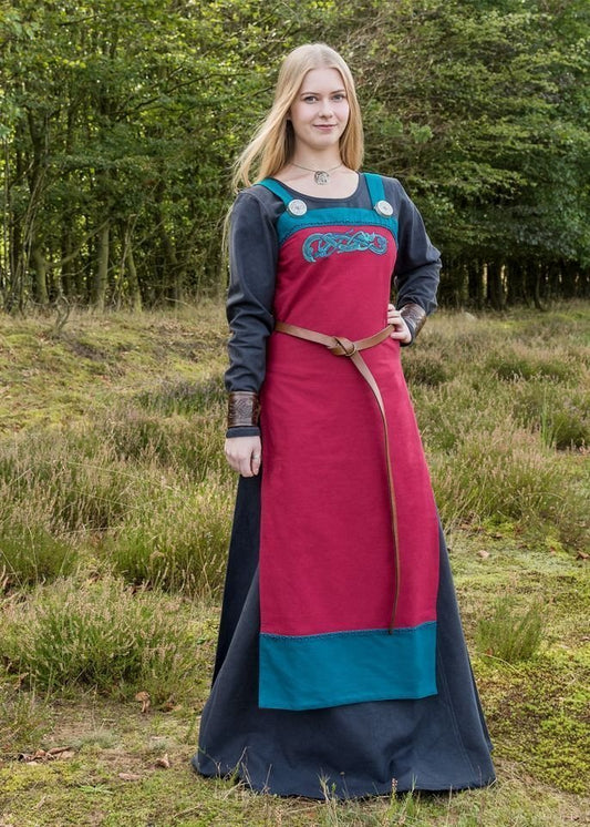 Wikinger Trägerkleid / Schürzenkleid mit Stickerei, rot