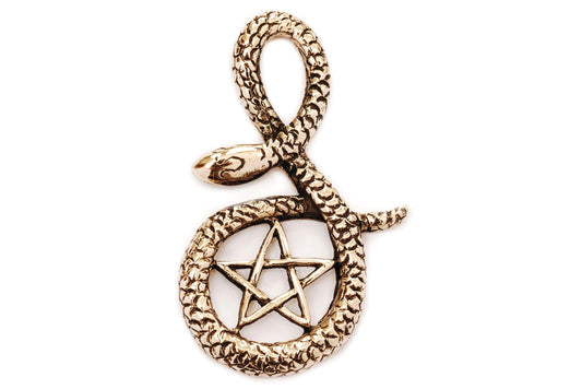 Schlange &#038; Pentagramm Schutz &#038; Wunsch Amulett Bronze