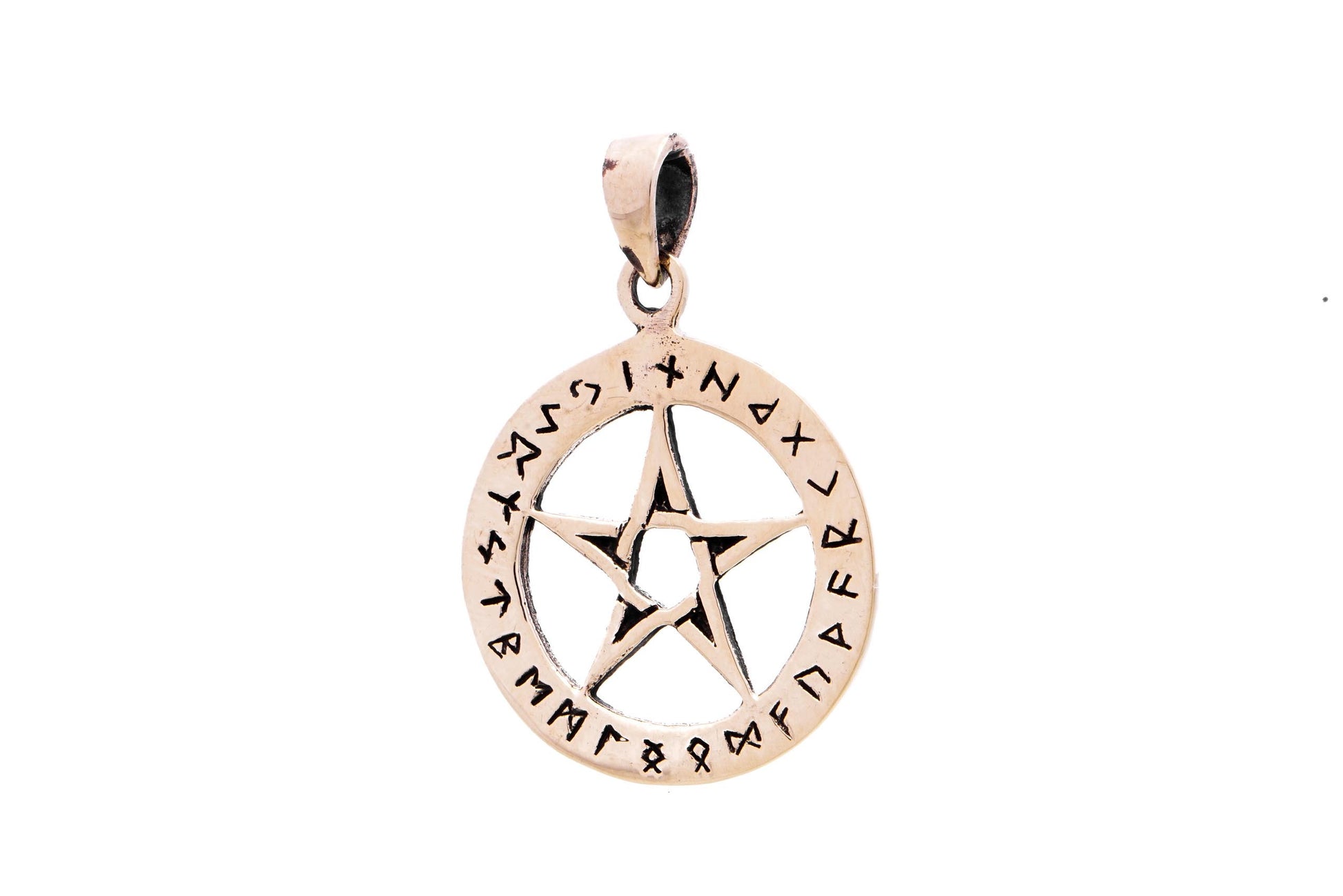 Schutz Amulett Pentagramm in Runenkranz Bronze